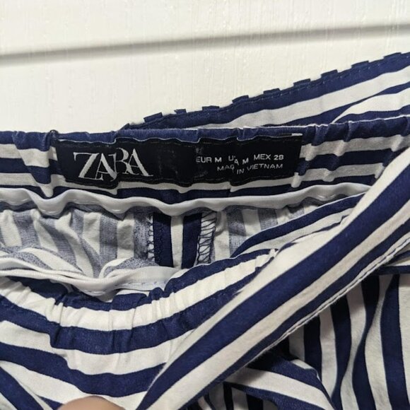 Zara | Paperbag Tie-Waist Pants in Blue Stripe - Picture 5 of 11